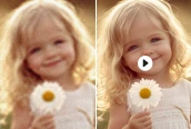 Verbessern Sie das Video eines Mädchens, das eine Gänseblümchenblume hält